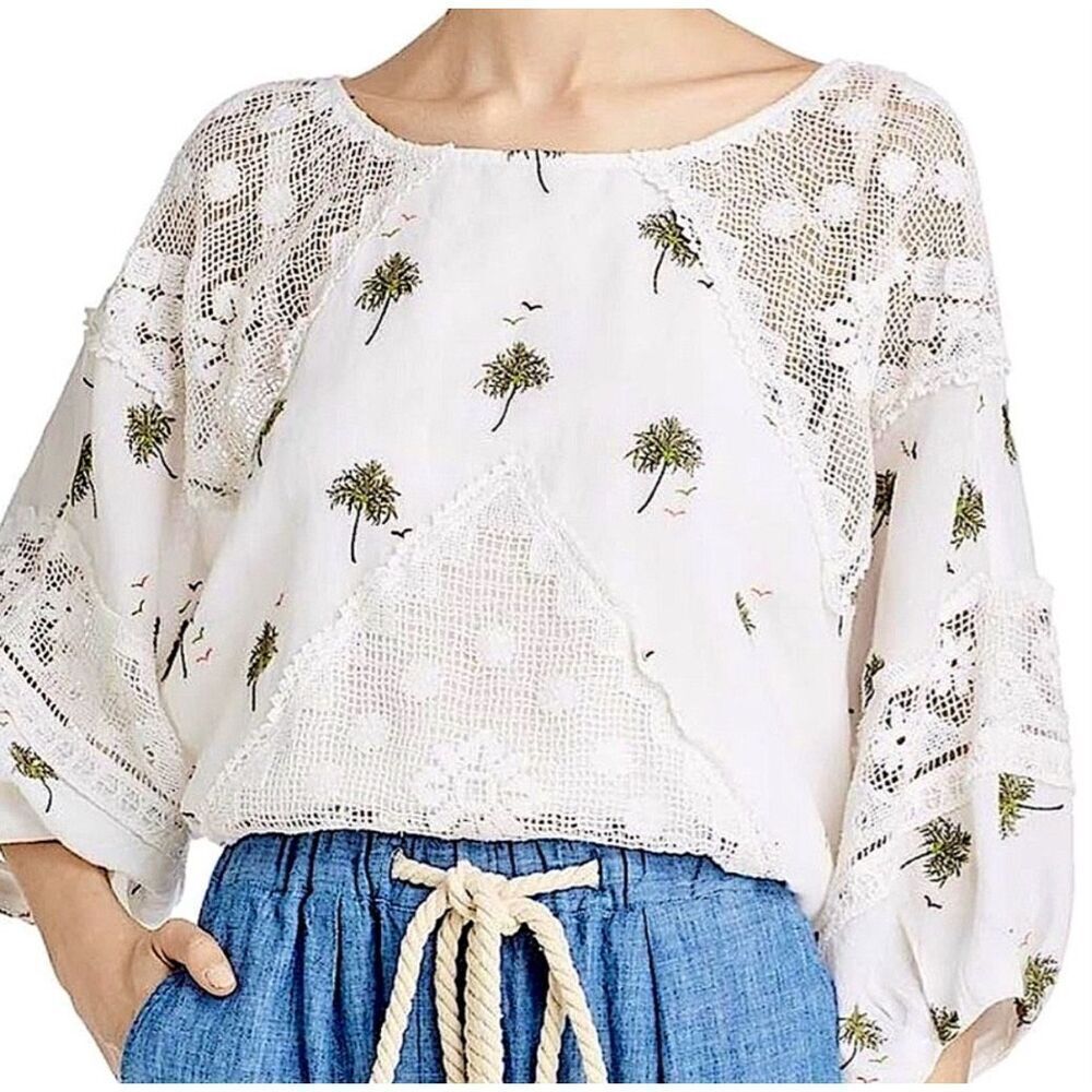EUC Free People Palms Print Linen Cotton Blouse